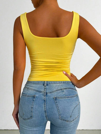 Everyday Basic Versatile Square neck stretchy tank top (Ruched sides; Very Slimming)