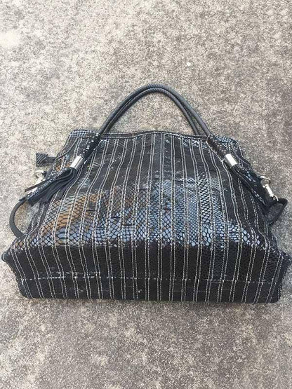 Montana Boho Western Spirit Fashion: This yummy fashion speaks to your boho western spirit, and this statement is a true Yellowstone-Vibe: Split-joint Striped Shoulder Sling Leather Bag