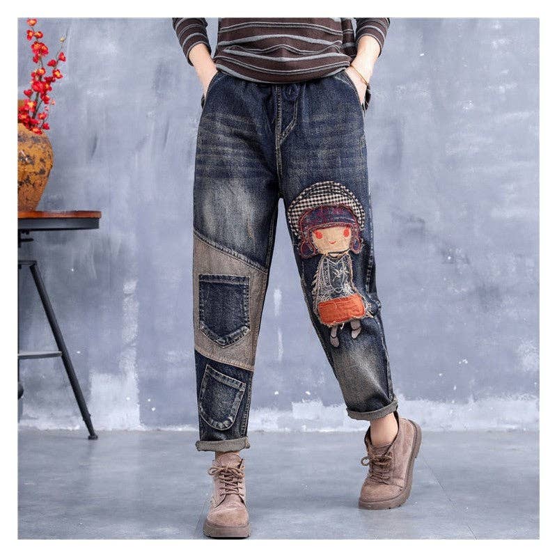Retro Embroidery Patchwork Jeans: FREE SPIRIT DREAMER Series: Boho & Free-People loving styles.