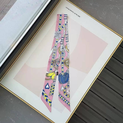 BRAID BELT HEART ICON PRINT SILKY TWILLY SCARF (Pink)