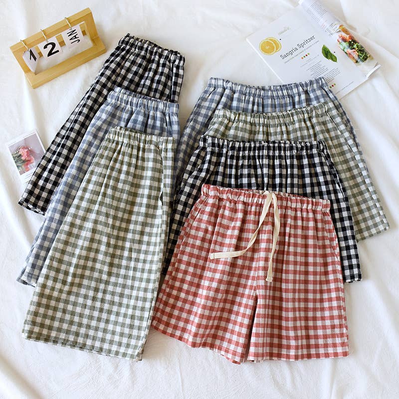 Soft cozy easy Gingham short cotton daily lounge short