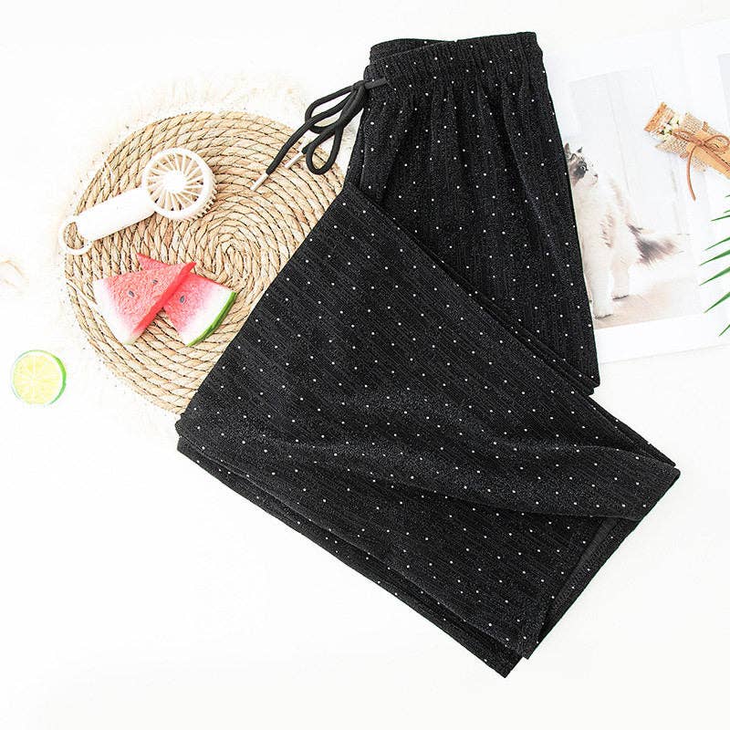 Wide Leg Stretchy Rhinestones Pant, High Waist, Loose Fit