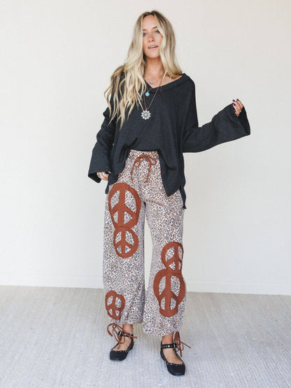 FREE SPIRIT DREAMER Series:Laurel Lee Patchwork Pants - Taupe Leopard