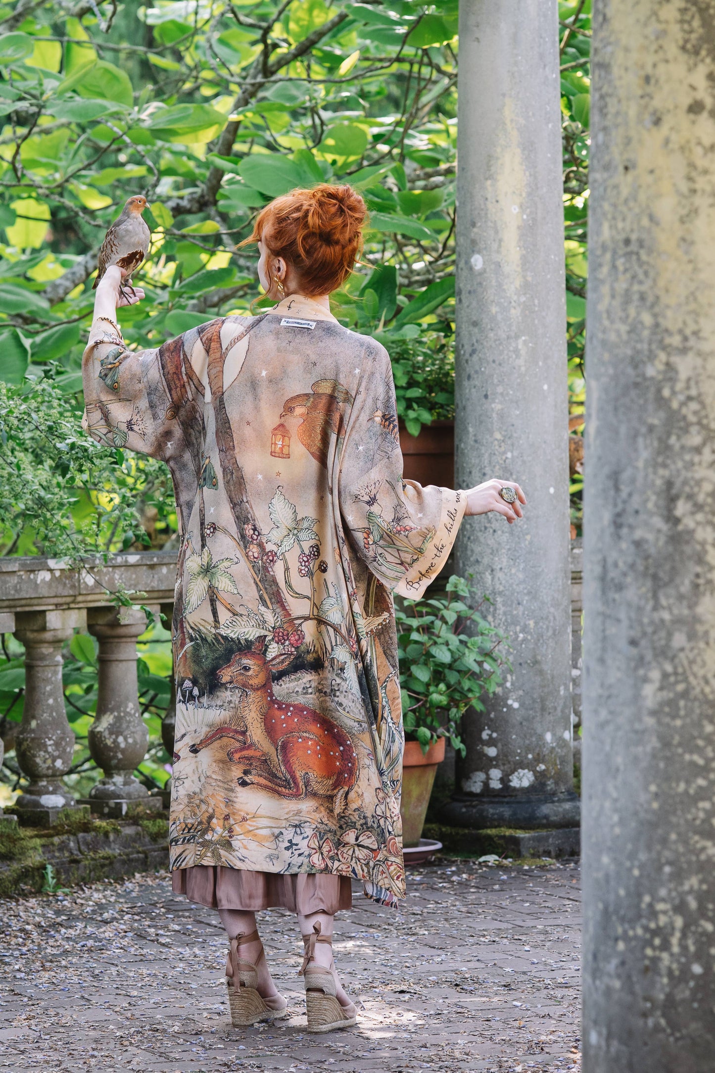 Duster: Lovelight Opera Duster Kimono Robe w/woodland deer & swallow