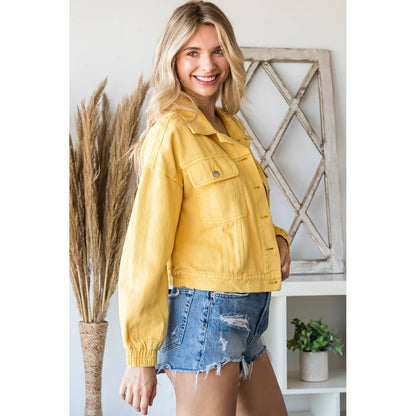 Rhinestone Fringed Back Color Denim Jacket (Turquoise)