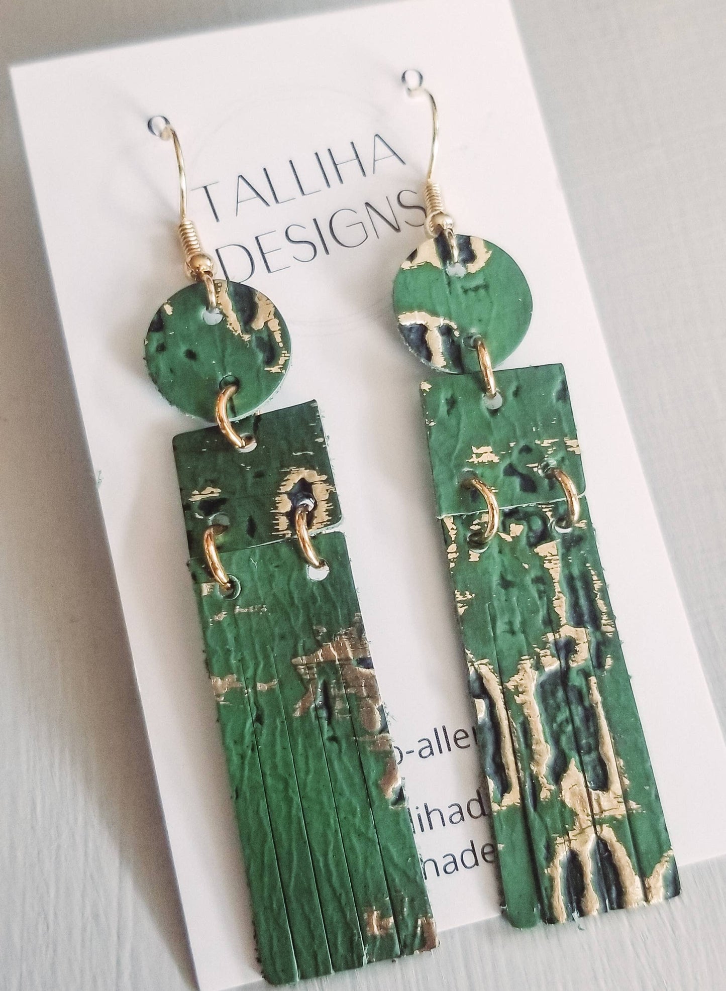 Green Wildwood WesternGenuine Leather Narrow Fringe Earrings—Montana Boho Western Spirit Jewelry:
