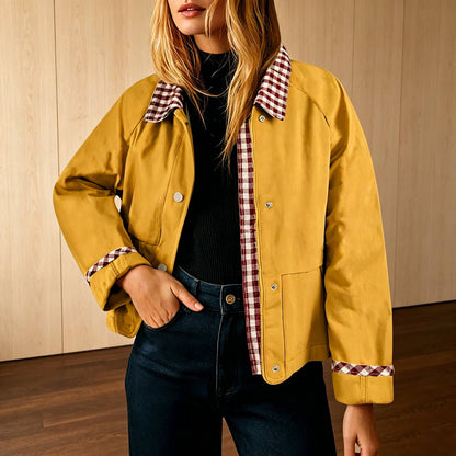 Vintage Patchwork Gingham Collar Trim Casual Jacket (A Forever Piece) Ligth Weight
