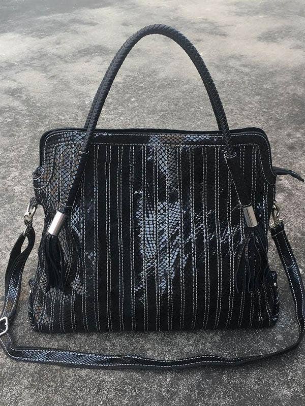 Montana Boho Western Spirit Fashion: This yummy fashion speaks to your boho western spirit, and this statement is a true Yellowstone-Vibe: Split-joint Striped Shoulder Sling Leather Bag