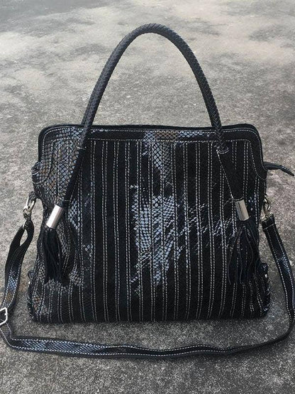 Montana Boho Western Spirit Fashion: This yummy fashion speaks to your boho western spirit, and this statement is a true Yellowstone-Vibe: Split-joint Striped Shoulder Sling Leather Bag