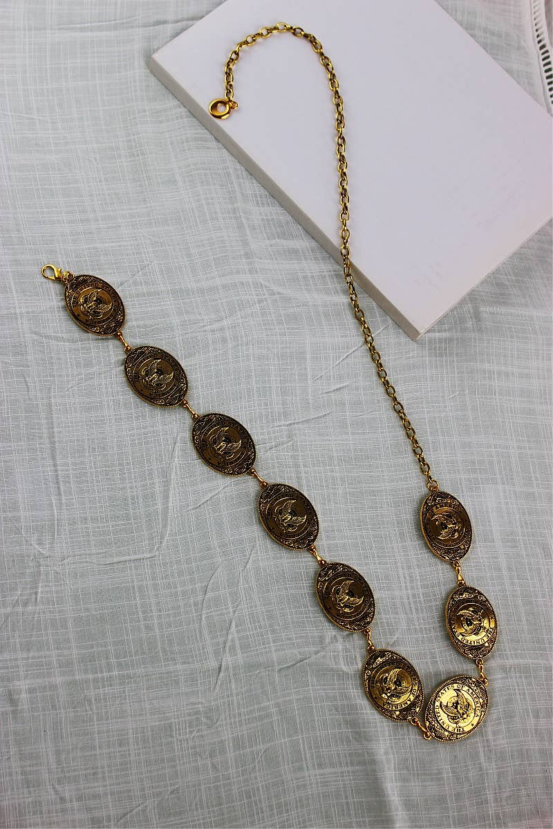Montana Western BOHO: Eagle Chain Belt – Antique Gold Oval Buckle