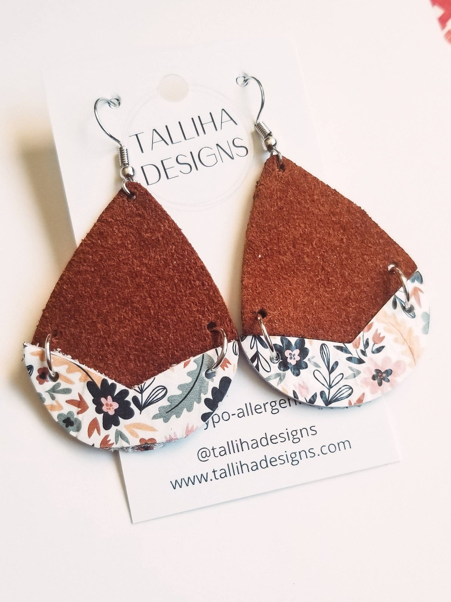 Dainty Floral Genuine Leather Split Drop Earrings—Montana Boho Western Spirit Jewelry
