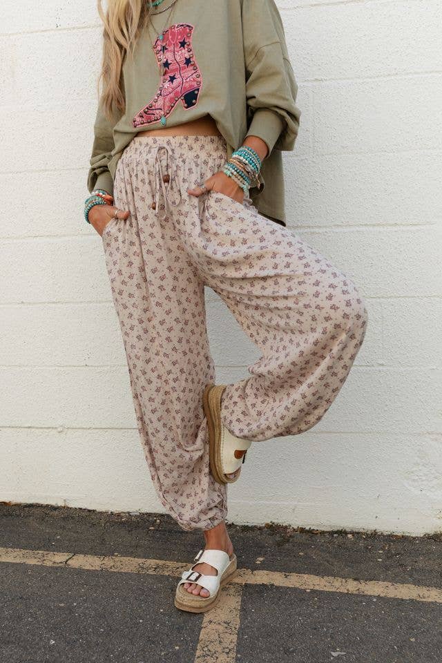 Free Spirit Dreamer: Wide Leg Cinched Pants - Taupe