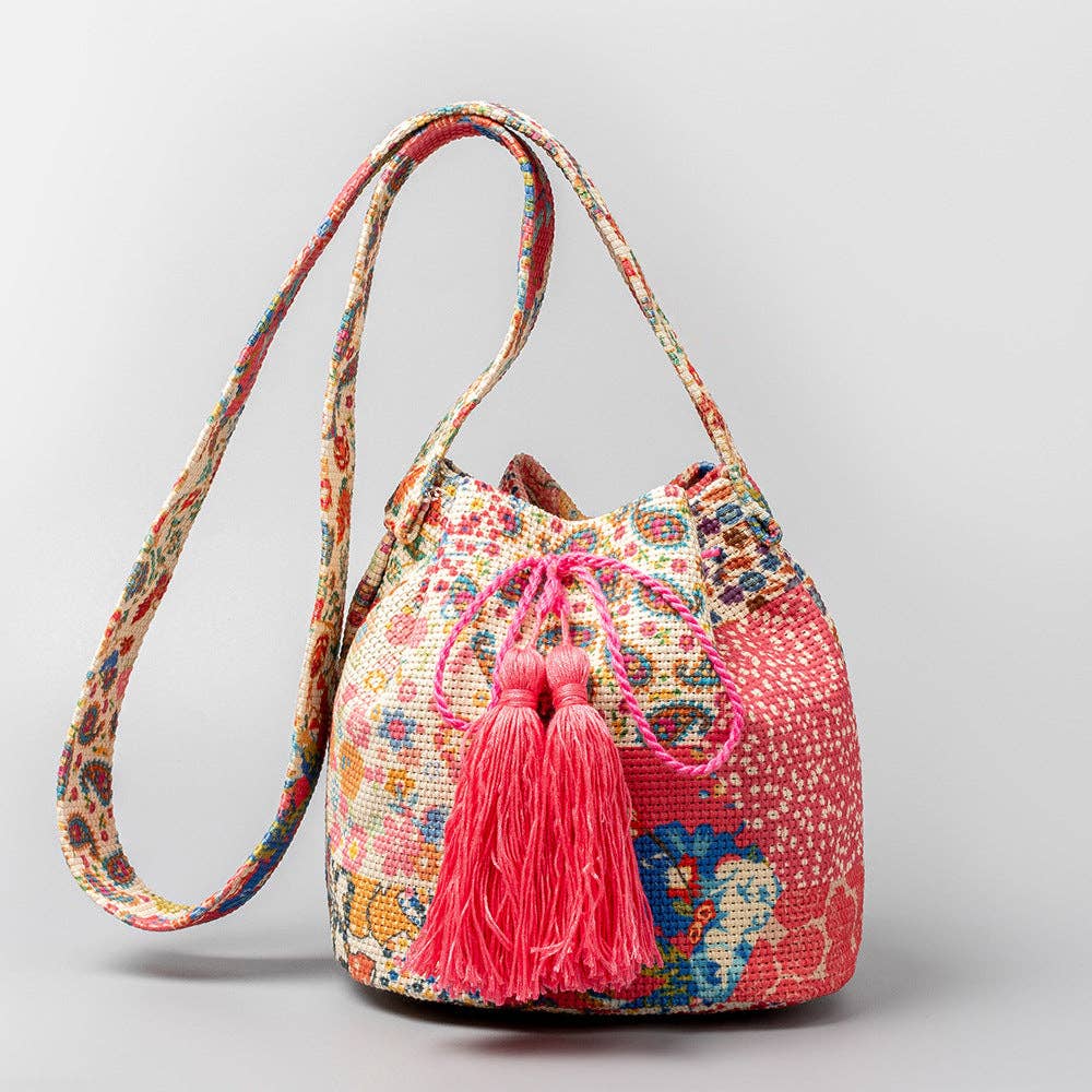 Vintage Print Bucket Shoulder Bag: FREE SPIRIT DREAMER Series: Boho & Free-People loving styles.