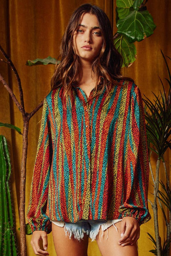 Montana Boho Western Spirit Fashion: Multi Color Long Sleeve Shirt Blouse
