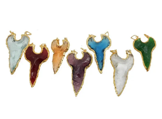 Glass Shark Tooth Double Bail 24k Electroplated Edge (Aqua & Yellow)