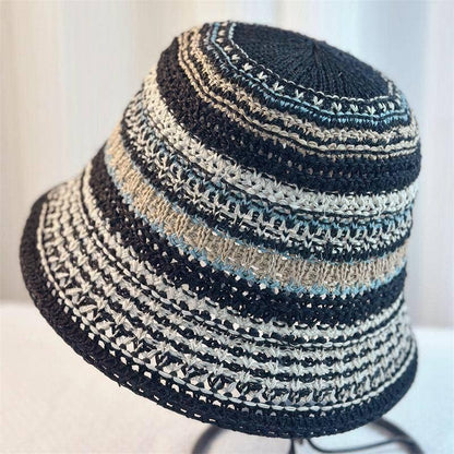 Boho Striped Straw Bucket Hat Breathable Sun Hat: Montana Boho Western Spirit Fashion