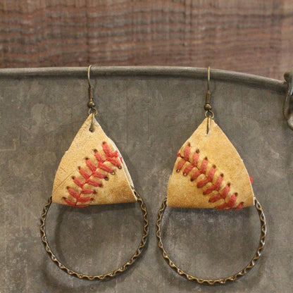 Leather & Thread Baseball Earrings