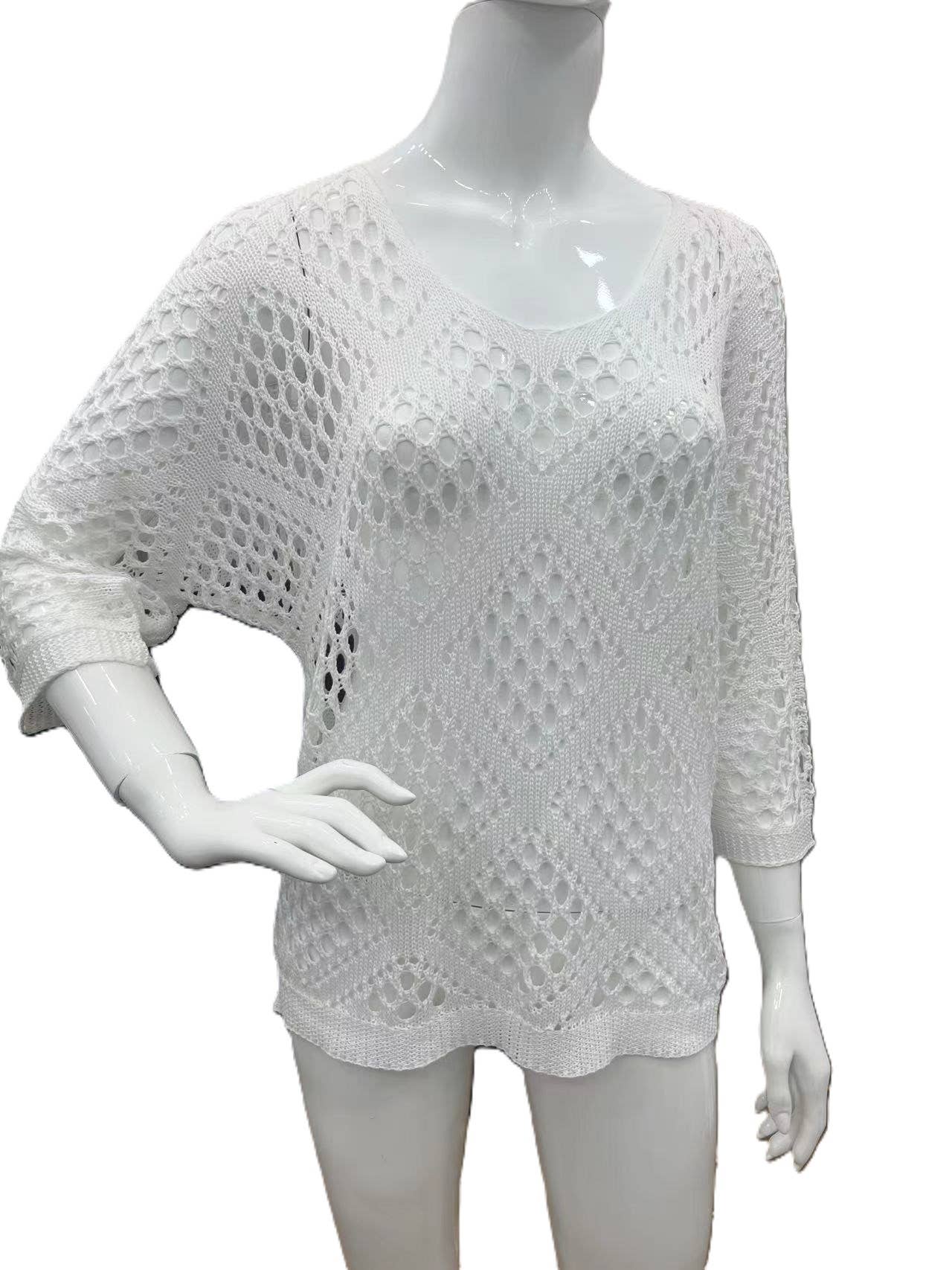 Bohemian Hollow Batwing Sleeve Crochet Poncho Top