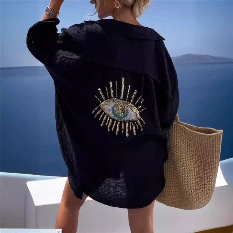 FREE SPIRIT DREAMER Series: Long Sleeve Shirt Embroidered Sequin Eye