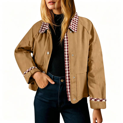 Vintage Patchwork Gingham Collar Trim Casual Jacket (A Forever Piece) Ligth Weight