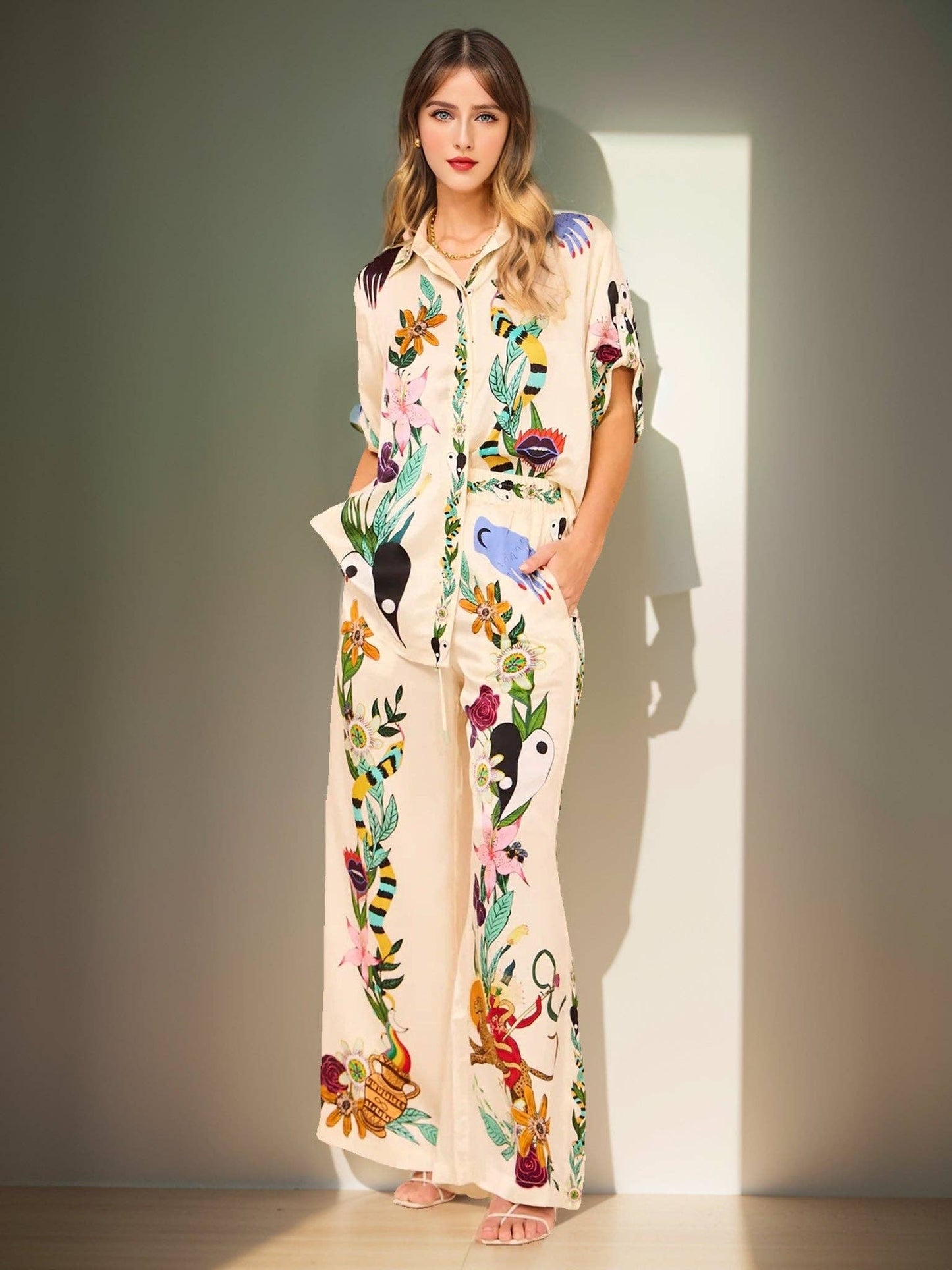 Graphic Print Shirt & Pants Set: Be A Show-Stopper—Simply IRRESISTIBLE: