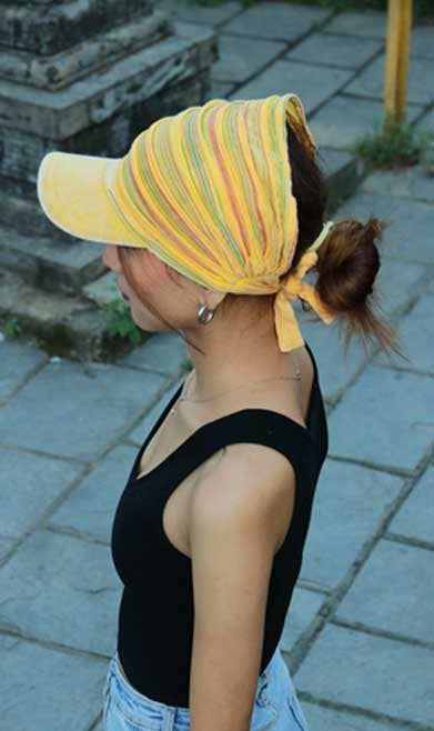 FREE SPIRIT DREAMER Series: Visor Cotton Cap With Striped Pattern, Yellow