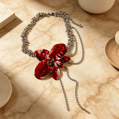 Vintage Drop Oil Flowers Pendant Tassel Necklace, Retro