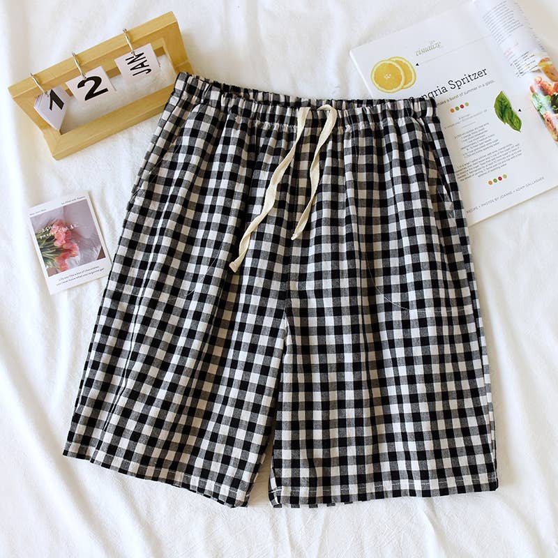 Soft cozy easy Gingham short cotton daily lounge short