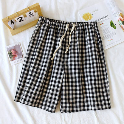 Soft cozy easy Gingham short cotton daily lounge short