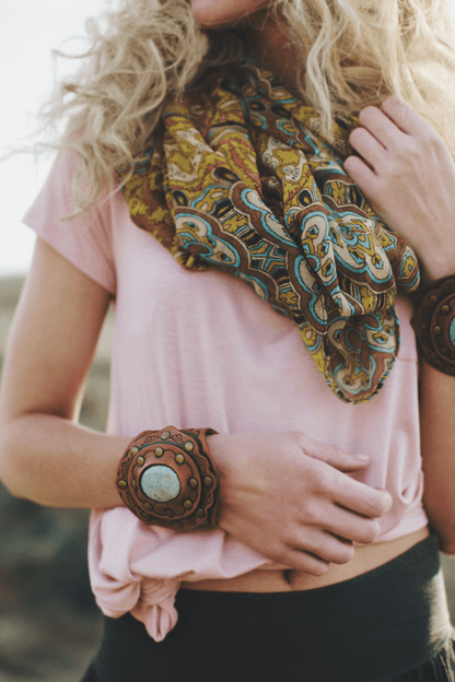 Montana Boho Western Spirit Jewerly: Aegean Boho Leather Cuff Bracelet - Brown