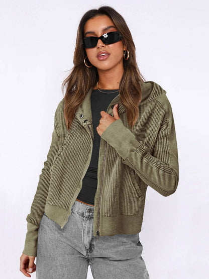 Montana BOHO: Hooded Zipper Sweater, Spliced Lazy Style Knitted Jacket