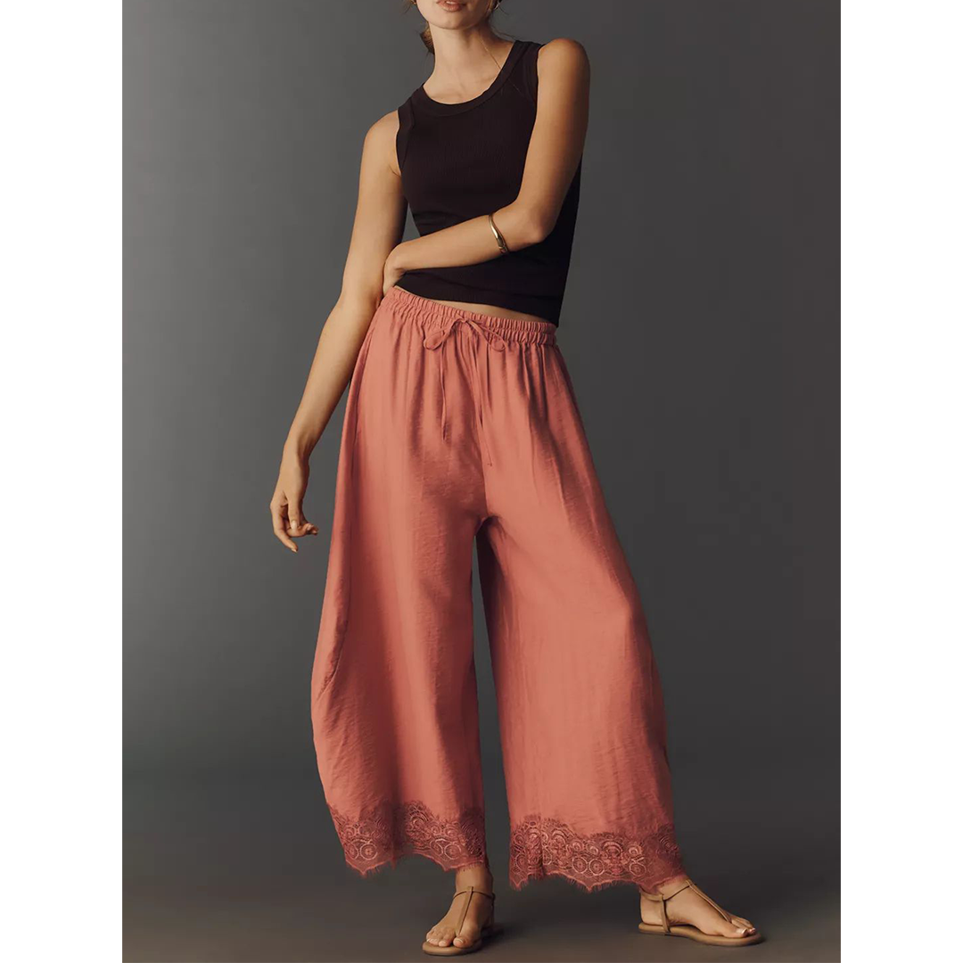 Flowy & Comfee: Lace Patchwork Wide-Leg Pants