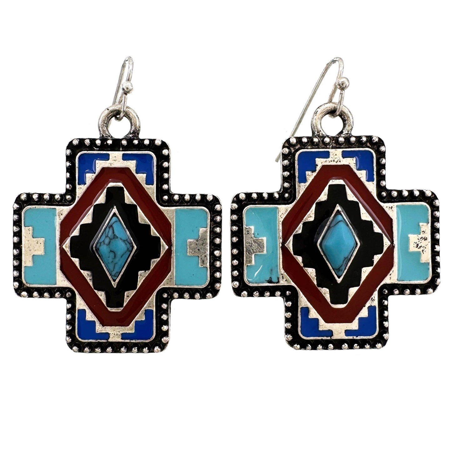 Montana Boho/Western Spirit Jewelry: Aztec Navajo Colored Square Cross Earrings