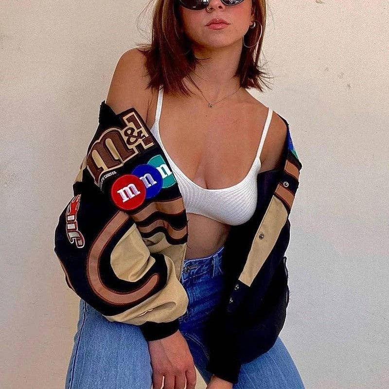 Casual Loose Fit Color Block Print Jacket (M&M) Theme