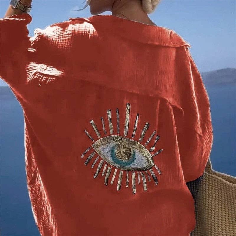 FREE SPIRIT DREAMER Series: Long Sleeve Shirt Embroidered Sequin Eye