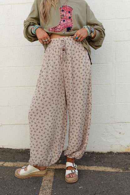 Free Spirit Dreamer: Wide Leg Cinched Pants - Taupe