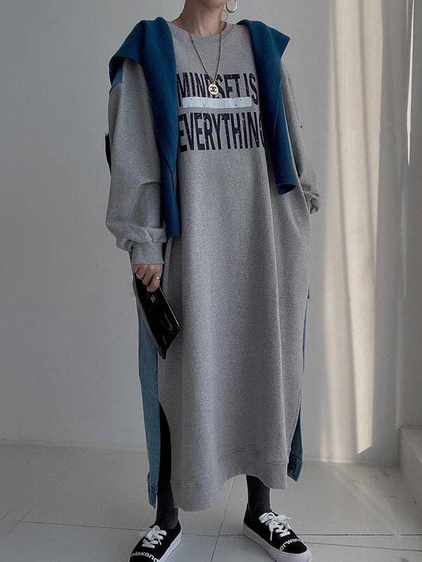 Mindset Is Everything—T-Shirt, Long Sleeves—Midi Dresses