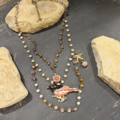 Wings Spread Blushing Bird Layered Necklace: FREE SPIRIT DREAMER Series: Boho & Free-People loving styles.