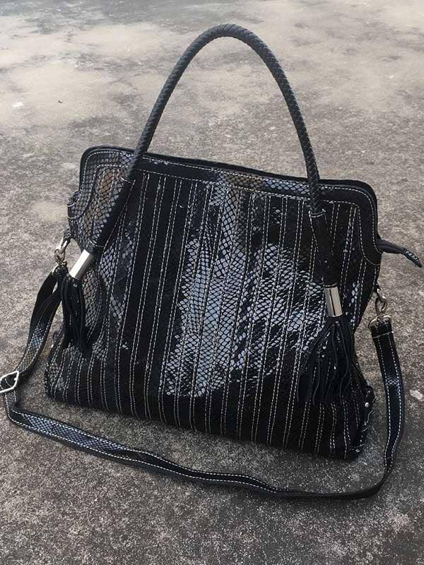 Montana Boho Western Spirit Fashion: This yummy fashion speaks to your boho western spirit, and this statement is a true Yellowstone-Vibe: Split-joint Striped Shoulder Sling Leather Bag