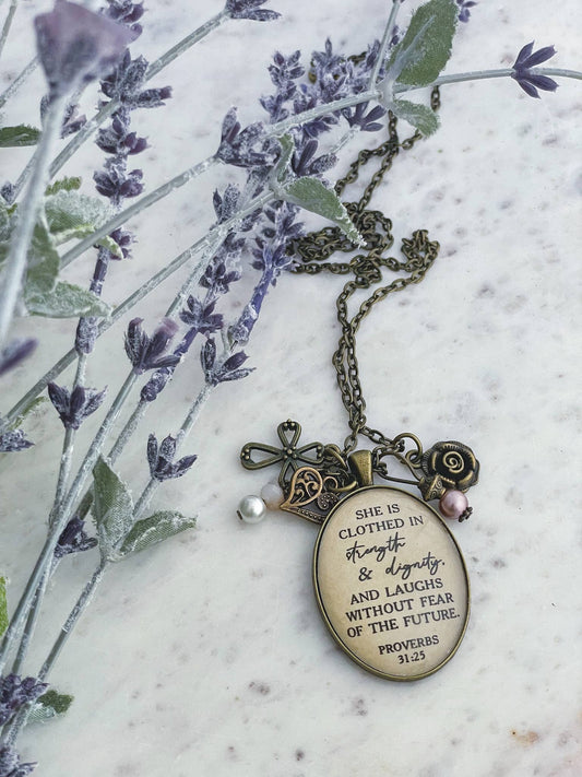 She is clothed in strength and dignity Proverbs 31 necklace: Montana Boho Western Spirit Jewelry