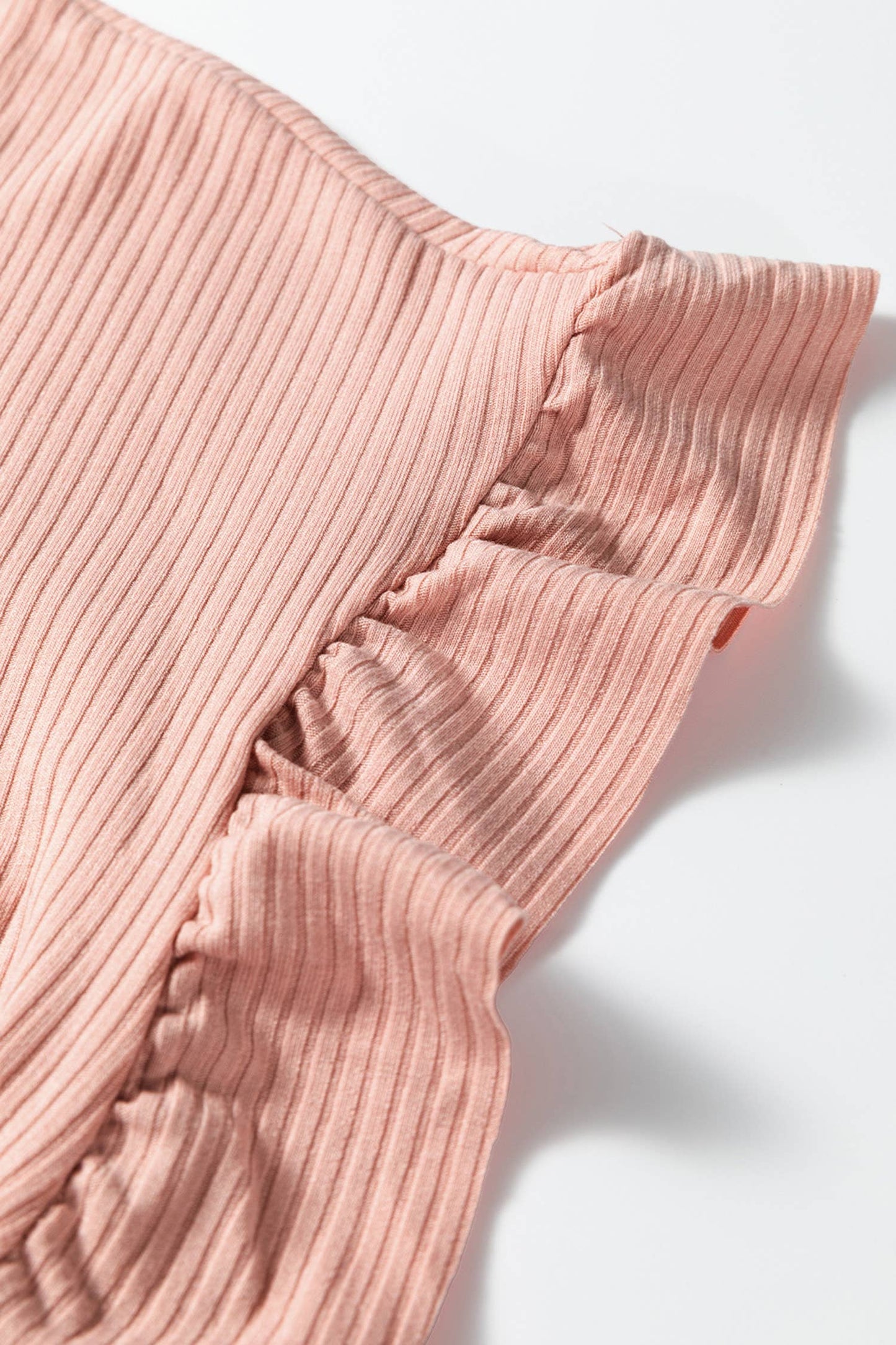 Casual Wanderer COMFY Series:Solid Color Ribbed Ruffled Short Sleeve T Shirt