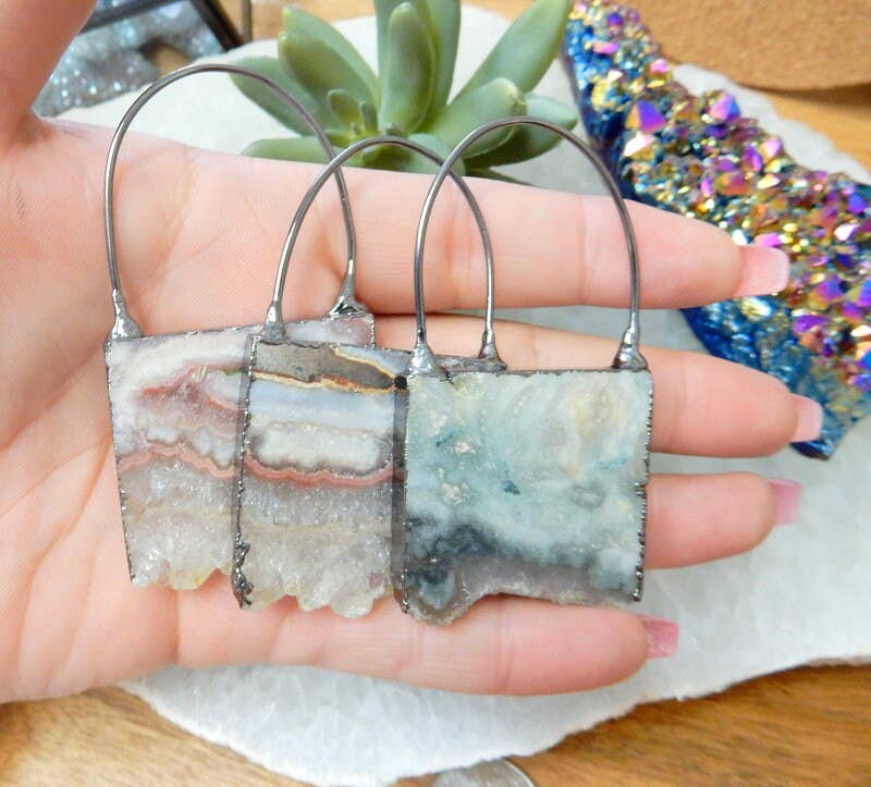 Amethyst Slice Large Pendant with Bail Electroplated