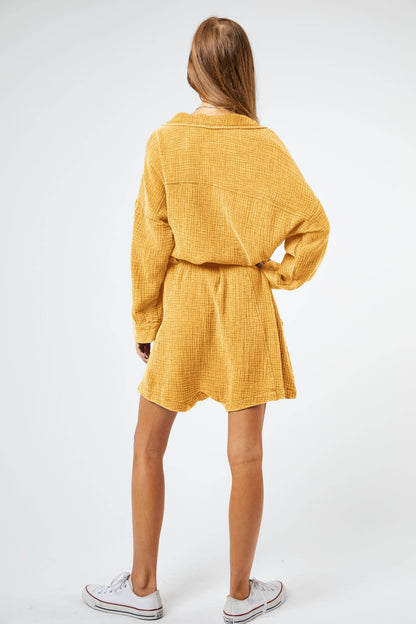 FREE SPIRIT DREAMER Series: GARMENT WASHED SPREAD COLLAR POCKET SHIRT ROMPER