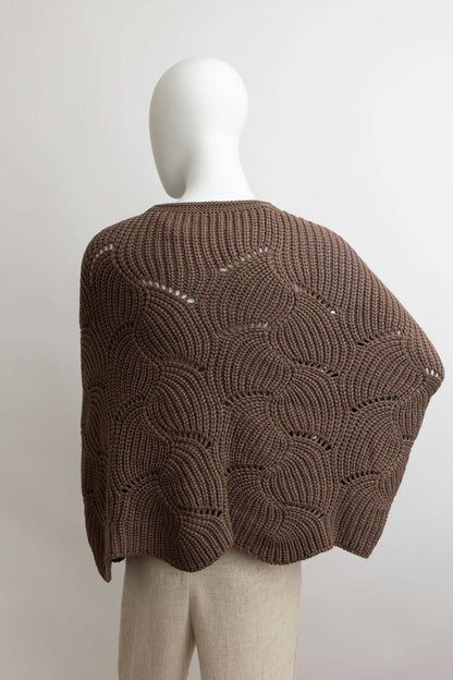 Ribbed Knit Pattern Poncho w/ Sleeves (Olive)