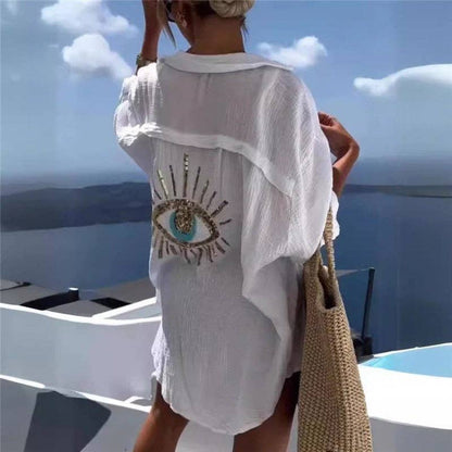 FREE SPIRIT DREAMER Series: Long Sleeve Shirt Embroidered Sequin Eye