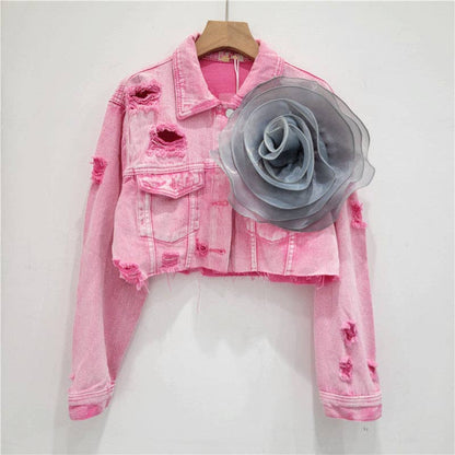 Be A Show-Stopper—Simply IRRESISTIBLE: Distressed Denim Jacket w/Floral Design