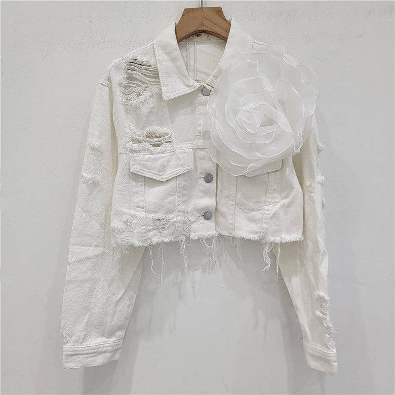 Be A Show-Stopper—Simply IRRESISTIBLE: Distressed Denim Jacket w/Floral Design