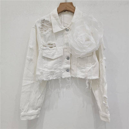 Be A Show-Stopper—Simply IRRESISTIBLE: Distressed Denim Jacket w/Floral Design