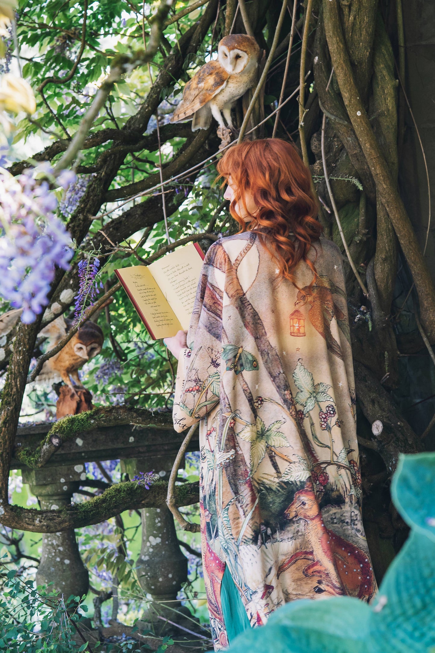 Duster: Lovelight Opera Duster Kimono Robe w/woodland deer & swallow
