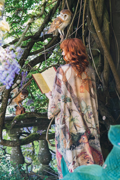 Duster: Lovelight Opera Duster Kimono Robe w/woodland deer & swallow